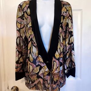 Metallic Sheer One Button Blazer Jacket Pink Silver Gold  Vintage sz 9/1…